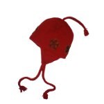 Bonnet péruvien rouge fleurs