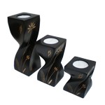 Set de 3 bougeoirs en mango torsadés