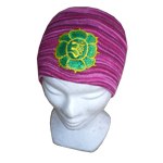 Bandeau rayé rose om fleur verte