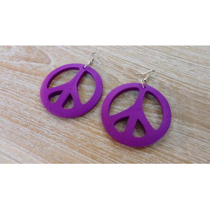 Boucles d'oreilles rondes peace & love mauve