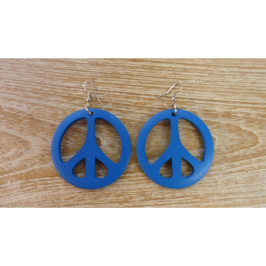 Boucles d'oreilles rondes peace & love bleu
