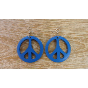 Boucles d'oreilles rondes peace & love bleu