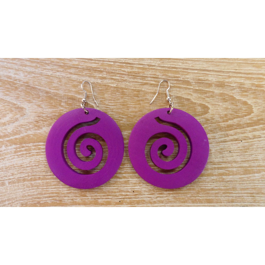 Boucles d'oreilles rondes spirale mauve