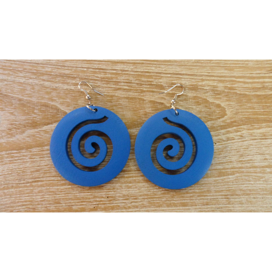 Boucles d'oreilles rondes spirale bleue
