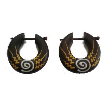 Paire de boucles d'oreille anneaux bois spirale