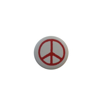 Badge petit ☮rouge fond blanc 