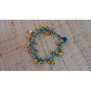 Bracelet de cheville bleu à grelots dorés