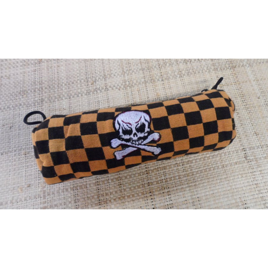 Trousse tête de mort damier orange