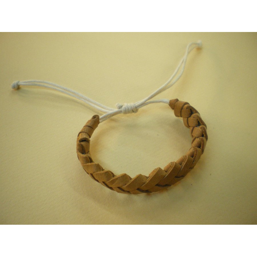 Bracelet cuir tressé marron clair