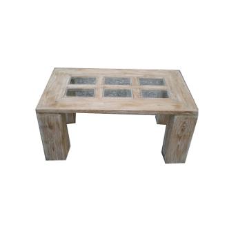 Table basse vitrée et cérusée