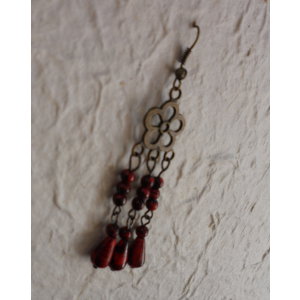 Pendants d'oreilles perles et fleur cerise