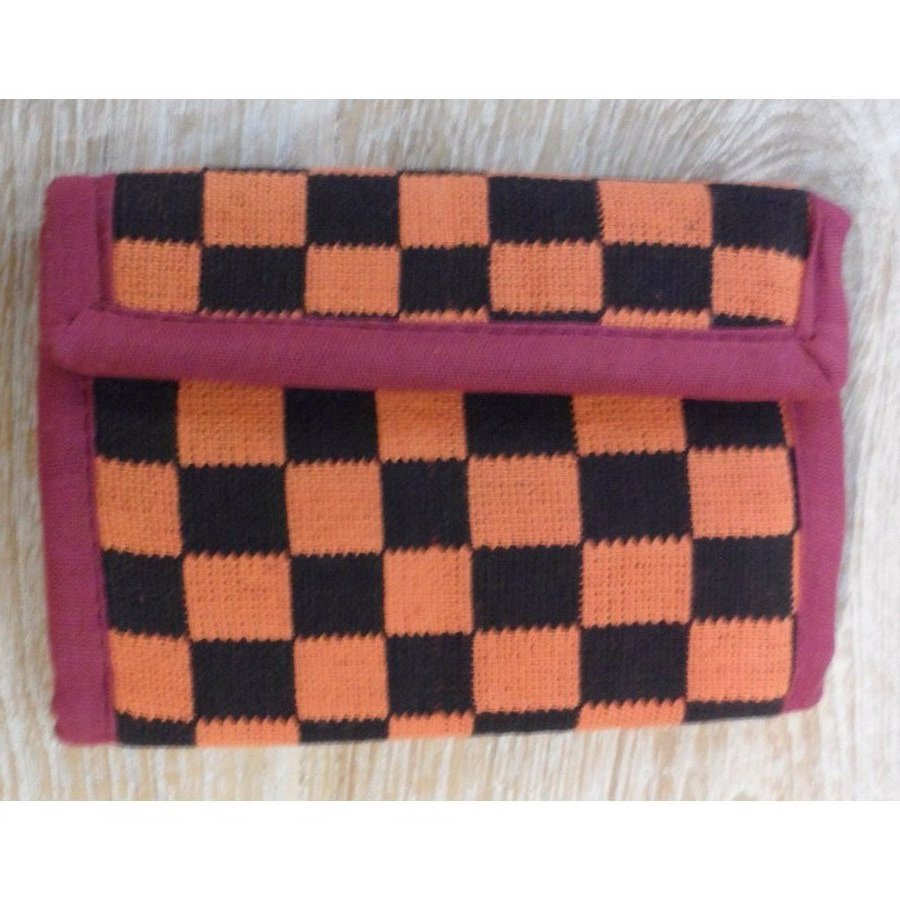 Portefeuille damier noir orange