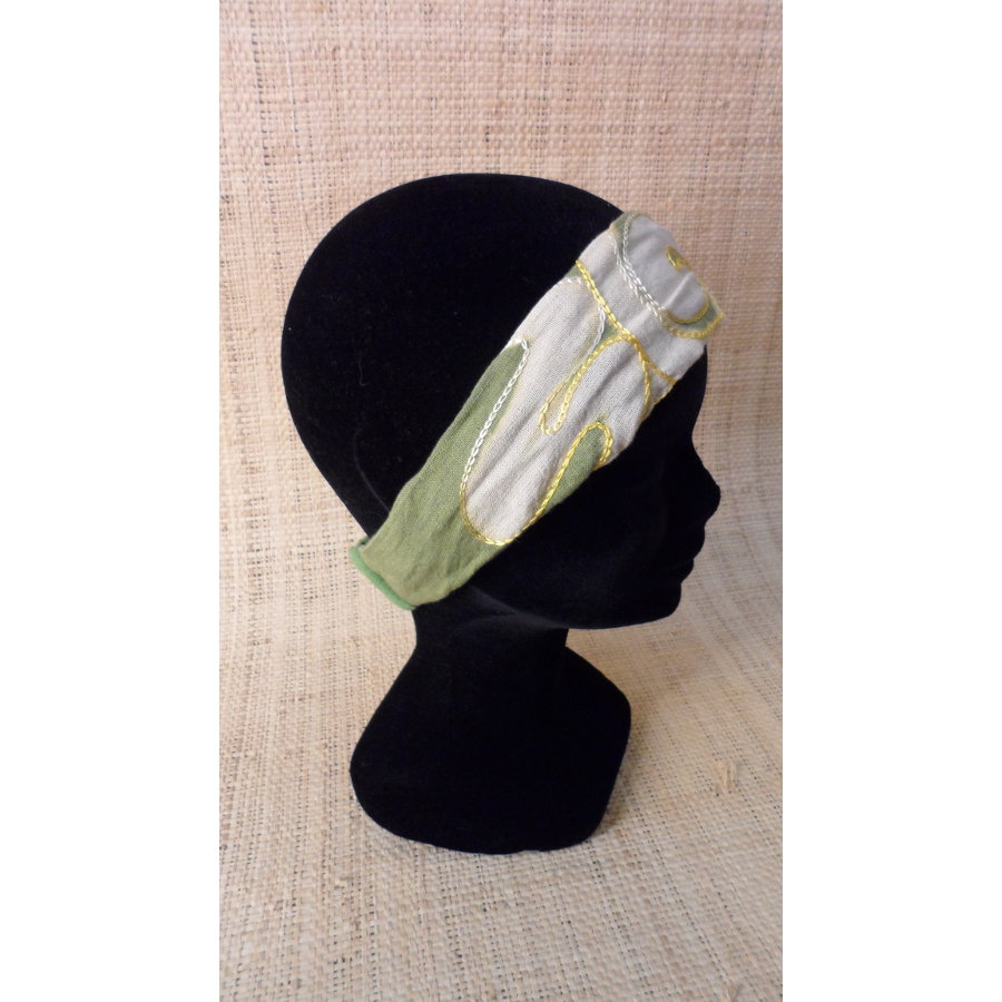 Bandeau cheveux  vert brodé