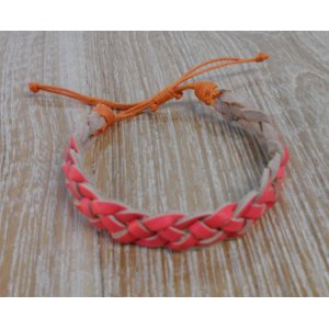 Bracelet cuir tresse fluo rose