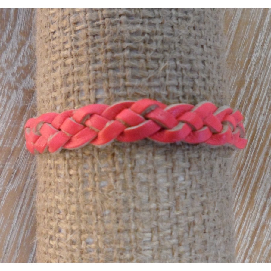 Bracelet cuir tresse fluo rose