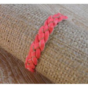 Bracelet cuir tresse fluo rose