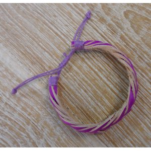 Bracelet cuir tresse fluo mauve