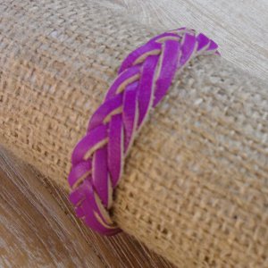 Bracelet cuir tresse fluo mauve