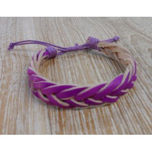 Bracelet cuir tresse fluo mauve