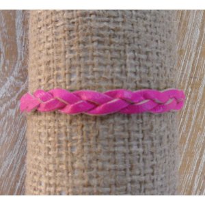 Bracelet cuir tresse fine rose