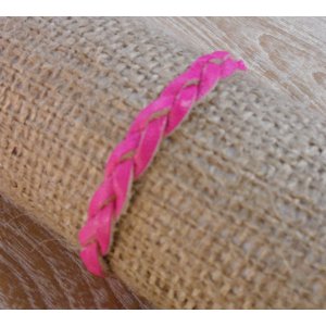 Bracelet cuir tresse fine rose