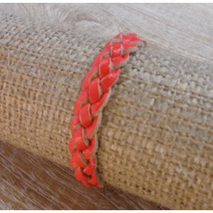 Bracelet cuir tresse fluo rouge