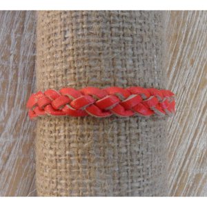 Bracelet cuir tresse fluo rouge