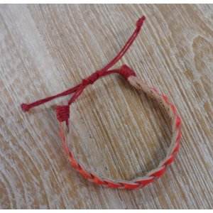 Bracelet cuir tresse fluo rouge