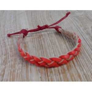 Bracelet cuir tresse fluo rouge