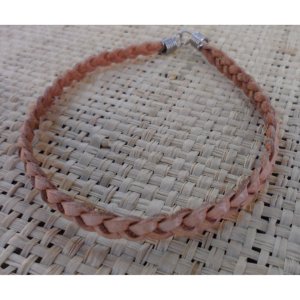 Bracelet plat cuir tressé beige