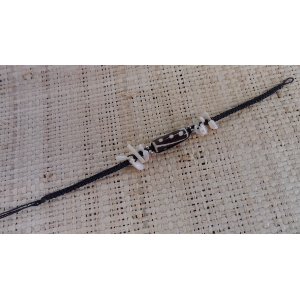 Bracelet  noir perles blanches