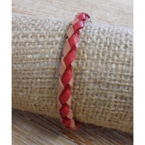 Bracelet rond cuir tressé naturel et rouge