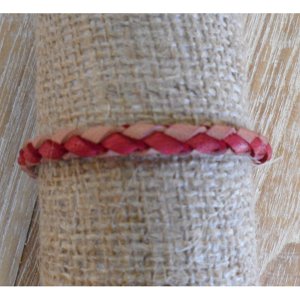 Bracelet rond cuir tressé naturel et rouge