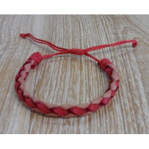 Bracelet rond cuir tressé naturel et rouge