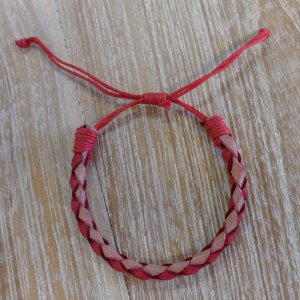 Bracelet rond cuir tressé naturel et rouge