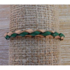 Bracelet rond cuir tressé naturel et vert