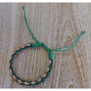 Bracelet rond cuir tressé naturel et vert