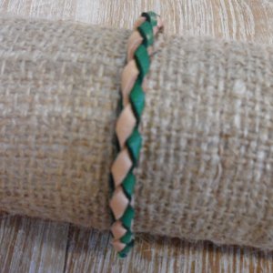 Bracelet rond cuir tressé naturel et vert