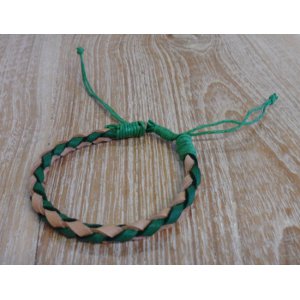 Bracelet rond cuir tressé naturel et vert
