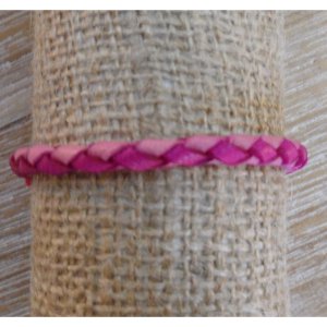 Bracelet rond cuir tressé 2 roses