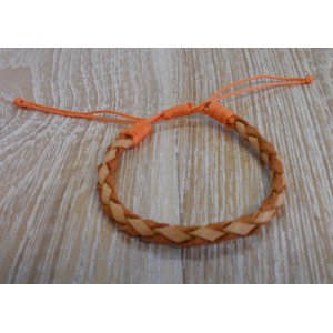 Bracelet rond cuir tressé naturel et orange
