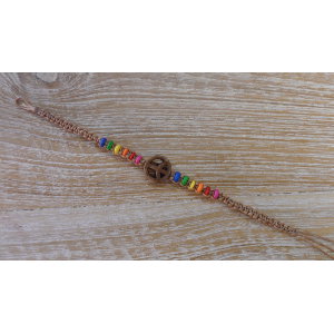 Bracelet  macramé peace and love marron