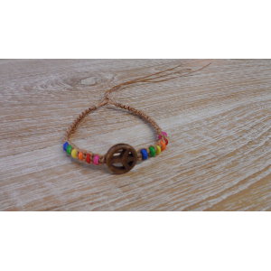 Bracelet  macramé peace and love marron