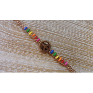 Bracelet  macramé peace and love marron