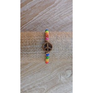 Bracelet  macramé peace and love marron