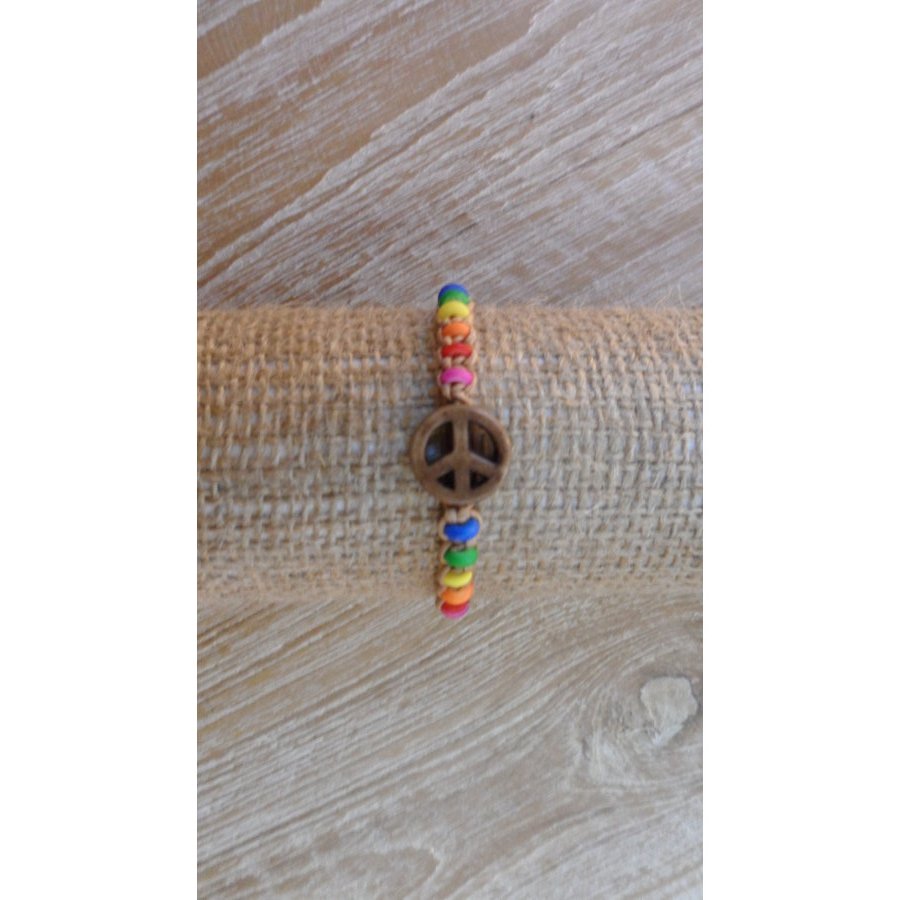 Bracelet  macramé peace and love marron