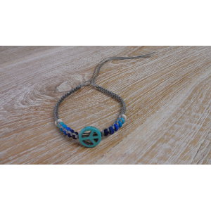 Bracelet  macramé peace and love bleu/gris