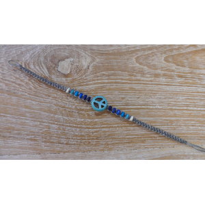 Bracelet  macramé peace and love bleu/gris