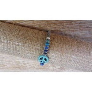 Bracelet  macramé peace and love bleu/gris