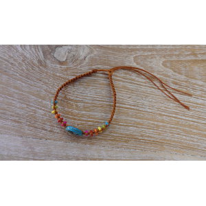 Bracelet  macramé peace and love bleu/rouille